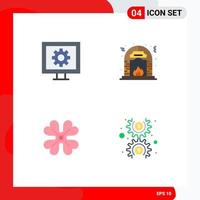 Set of 4 Vector Flat Icons on Grid for control anemone watch fire flower Editable Vector Design Elements