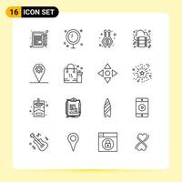 16 User Interface Outline Pack of modern Signs and Symbols of map business shower music film clip Editable Vector Design Elements