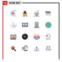 Set of 16 Modern UI Icons Symbols Signs for algorithm debit sweets credit banking Editable Pack of Creative Vector Design Elements