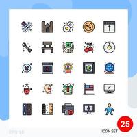 paquete de 25 modernos signos y símbolos de colores planos de línea rellena para medios de impresión web, como cargar la aplicación de cookies de importación, elementos de diseño de vectores editables de dinero
