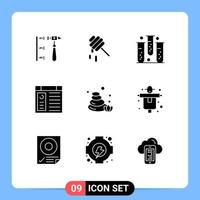 Pictogram Set of 9 Simple Solid Glyphs of sauna website disease page app Editable Vector Design Elements