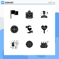 Set of 9 Vector Solid Glyphs on Grid for give hunter counselor head finance Editable Vector Design Elements