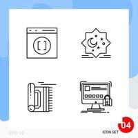 Modern Pack of 4 Icons Line Outline Symbols isolated on White Backgound for Website designing Creative Black Icon vector background