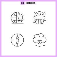 4 Icons in Line Style Outline Symbols on White Background Creative Vector Signs for Web mobile and Print Creative Black Icon vector background