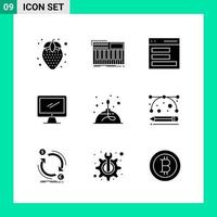 Pack of 9 Solid Style Icon Set Glyph Symbols for print Creative Signs Isolated on White Background 9 Icon Set Creative Black Icon vector background