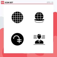 Pack of 4 Modern Solid Glyphs Signs and Symbols for Web Print Media such as food coin earth world man Editable Vector Design Elements