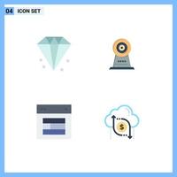 Set of 4 Vector Flat Icons on Grid for business layout jewelry security web Editable Vector Design Elements
