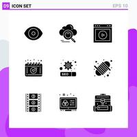 Universal Icon Symbols Group of 9 Modern Solid Glyphs of gear calendar access appointment web Editable Vector Design Elements