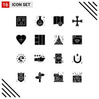 Set of 16 Modern UI Icons Symbols Signs for wireframe human heart cross heart shape wrench Editable Vector Design Elements