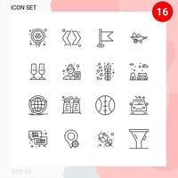 Modern Set of 16 Outlines and symbols such as tools garden flag farm wheelbarrow Editable Vector Design Elements