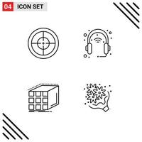 Mobile Interface Line Set of 4 Pictograms of army aggregation device headphone dimensional Editable Vector Design Elements