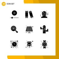9 Solid Glyph concept for Websites Mobile and Apps solar battery female shopping market Editable Vector Design Elements