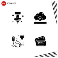 Collection of 4 Vector Icons in solid style Pixle Perfect Glyph Symbols for Web and Mobile Solid Icon Signs on White Background 4 Icons Creative Black Icon vector background