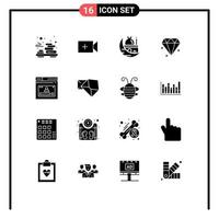 Pack of 16 creative Solid Glyphs of website page islam internet diamond Editable Vector Design Elements