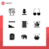 Modern Set of 9 Solid Glyphs and symbols such as cart loading glasses hourglass sort Editable Vector Design Elements