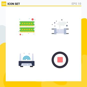 Pack of 4 creative Flat Icons of computer electronic ram pollution technology Editable Vector Design Elements