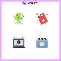 Group of 4 Modern Flat Icons Set for chat laptop email pollution play Editable Vector Design Elements