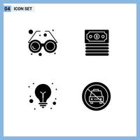 Pack of 4 Modern Solid Glyphs Signs and Symbols for Web Print Media such as accessory light bulb glass dollar car Editable Vector Design Elements