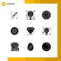 9 Icon Set Solid Style Icon Pack Glyph Symbols isolated on White Backgound for Responsive Website Designing Creative Black Icon vector background