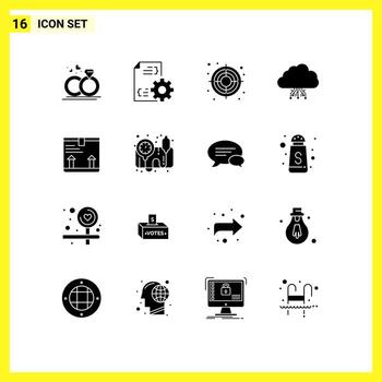 Pack of 16 Modern Solid Glyphs Signs and Symbols for Web Print Media such as box network seo hosting computing Editable Vector Design Elements