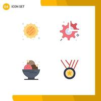 Pack of 4 Modern Flat Icons Signs and Symbols for Web Print Media such as sun dessert gear break party Editable Vector Design Elements