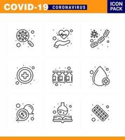 Corona virus 2019 and 2020 epidemic 9 Line icon pack such as  medical blood health virus germs viral coronavirus 2019nov disease Vector Design Elements