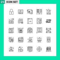 Pack of 25 Line Style Icon Set Outline Symbols for print Creative Signs Isolated on White Background 25 Icon Set Creative Black Icon vector background