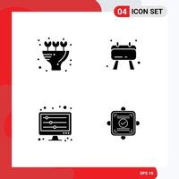 Solid Glyph Pack of 4 Universal Symbols of bouquet waves board equalizer report Editable Vector Design Elements