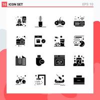 Collection of 16 Vector Icons in solid style Modern Glyph Symbols for Web and Mobile Solid Icon Sign Isolated on White Background 16 Icons Creative Black Icon vector background