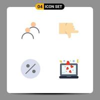 4 Universal Flat Icons Set for Web and Mobile Applications user percent basic thumbs laptop Editable Vector Design Elements