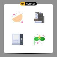 conjunto moderno de 4 iconos planos pictograma de comida máscara de carnaval edificio atm ojo elementos de diseño vectorial editables vector