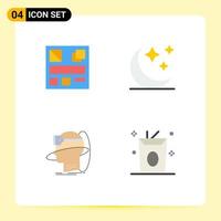 User Interface Pack of 4 Basic Flat Icons of design user crescent human vr Editable Vector Design Elements