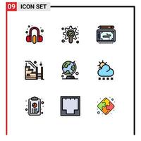 Universal Icon Symbols Group of 9 Modern Filledline Flat Colors of world property graphic up progress Editable Vector Design Elements