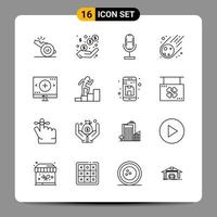 Paquete de 16 iconos negros símbolos de contorno signos para diseños receptivos sobre fondo blanco 16 iconos establecen fondo de vector de icono negro creativo