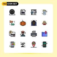 Set of 16 Modern UI Icons Symbols Signs for file folder man soft drink drink Editable Creative Vector Design Elements