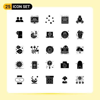 Editable Vector Line Pack of 25 Simple Solid Glyphs of dumbbell web update online article Editable Vector Design Elements