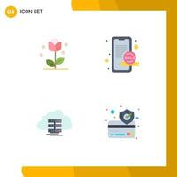 Group of 4 Modern Flat Icons Set for flora cloud nature online computing Editable Vector Design Elements