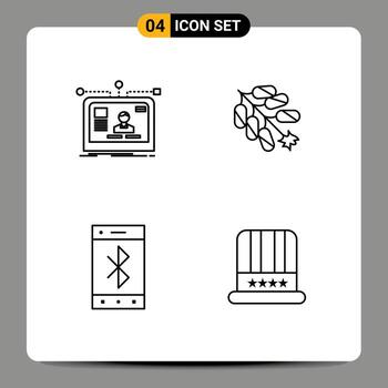 paquete de línea de vector editable de 4 colores planos de línea rellena simple de diseño de interfaz bluetooth elementos de diseño de vector editable móvil de china