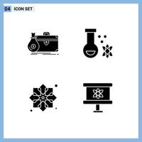 Universal Icon Symbols Group of 4 Modern Solid Glyphs of briefcase ribbon open potion design Editable Vector Design Elements