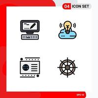 Set of 4 Vector Filledline Flat Colors on Grid for computer debit bulb creative campaign boat Editable Vector Design Elements