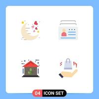 Pictogram Set of 4 Simple Flat Icons of date identification night card green Editable Vector Design Elements