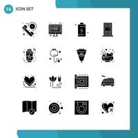 Pack of 16 creative Solid Glyphs of device door chat construction charging Editable Vector Design Elements