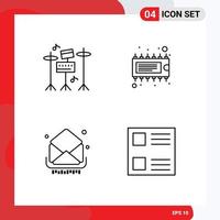Editable Vector Line Pack of 4 Simple Filledline Flat Colors of drum email component ic messages Editable Vector Design Elements