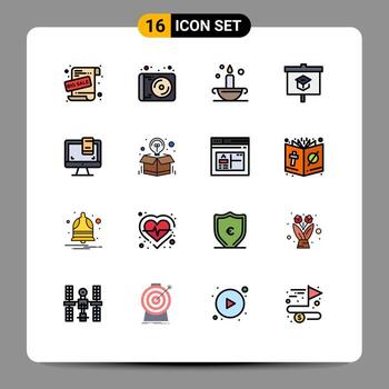 Flat Color Filled Line Pack of 16 Universal Symbols of computer school aladdin presentation chart Editable Creative Vector Design Elements