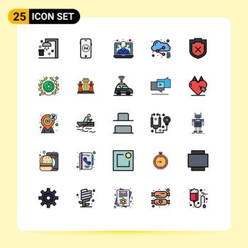 Modern Set of 25 Filled line Flat Colors and symbols such as warning security help sharing file Editable Vector Design Elements