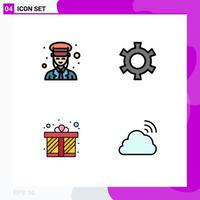 Modern Set of 4 Filledline Flat Colors Pictograph of female gift box police gear love Editable Vector Design Elements