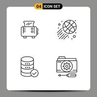 Set of 4 Modern UI Icons Symbols Signs for toast web basketball ball hosting folder Editable Vector Design Elements