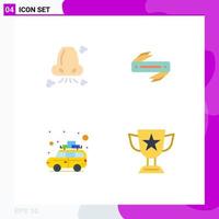 Group of 4 Flat Icons Signs and Symbols for air camping nose razor travel Editable Vector Design Elements
