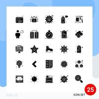 Pack of 25 Modern Solid Glyphs Signs and Symbols for Web Print Media such as sweet paint environment arts spray Editable Vector Design Elements