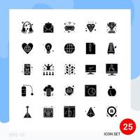 Set of 25 Vector Solid Glyphs on Grid for environment success celebration winner award Editable Vector Design Elements